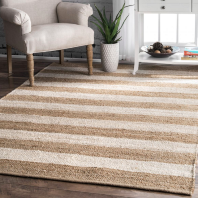 Off White Jute And Denim Even Stripes Area Rug