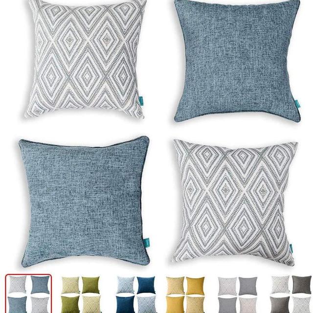 HPUK Set of 4 Decorative Throw Pillow Covers Geometric Design Cushion Pillowcases for Couch Sofa Bed Car, 17"x17", Blue