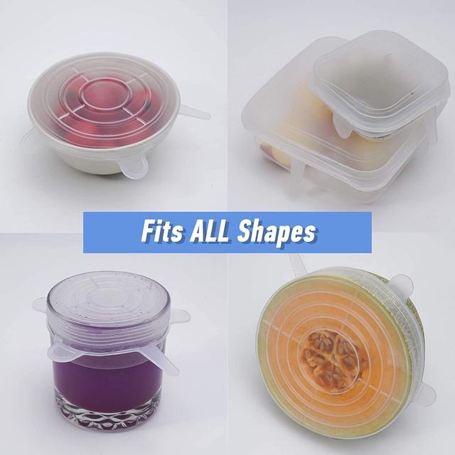 Silicone Stretch Lids 12-Pack, Food Grade Reusable Food and Bowl Covers, Various Sizes and Shapes, No More Plastic Wraps (Clear)