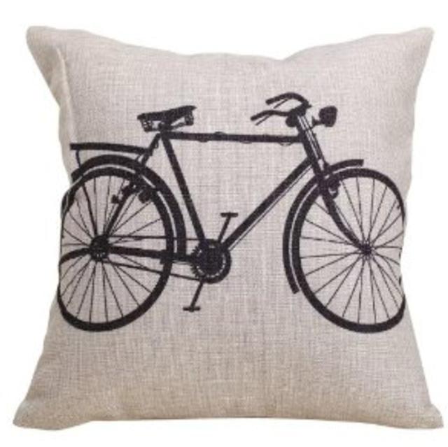 HOSL Decorative 18 x 18 Inch Linen Cloth Pillow Cover Cushion Case, Bicycle
