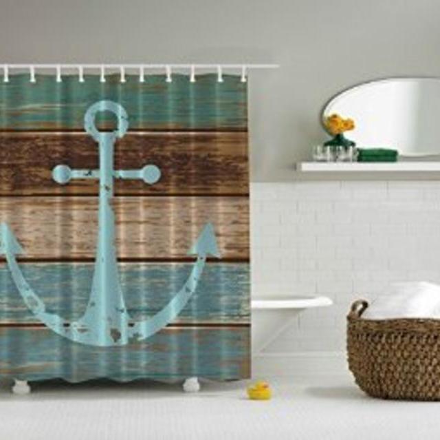 Nautical Anchor Rustic Wood - Shower Curtain - Water, Soap, and Mildew resistant - Machine Washable - Shower Hooks are Included