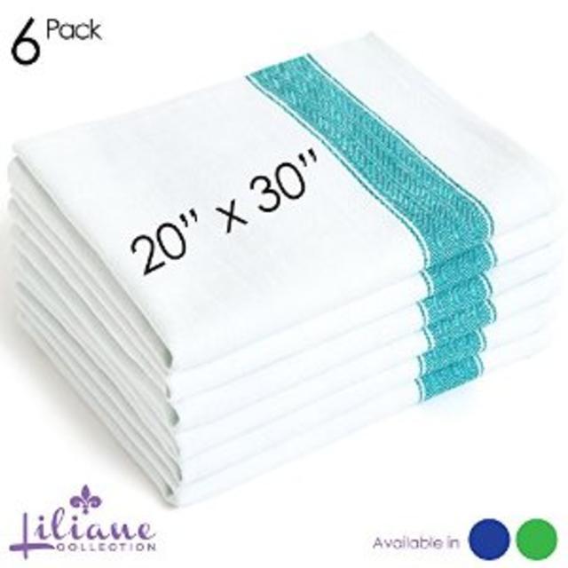 Extra Large 20"x30" Kitchen Dish Towels (6 Units) by Liliane Collection - Commercial Grade Absorbent 100% Cotton Kitchen Towels - Classic Herringbone Tea Towels in Stylish Vintage White (Size: 20" x 30") (6)