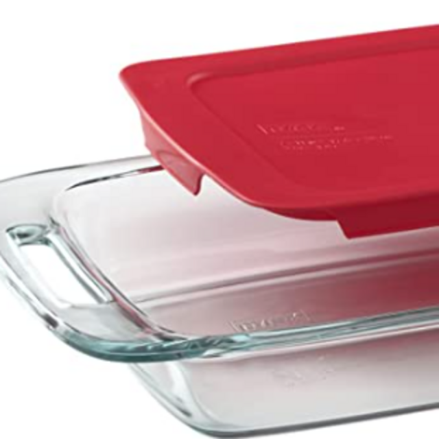 Pyrex | Easy Grab Bake-and-Take Glass Storage Container | 2-Quart Rectangular | Tempered Glass | Non-porous, Odor and Stain-Resistant | Made in USA