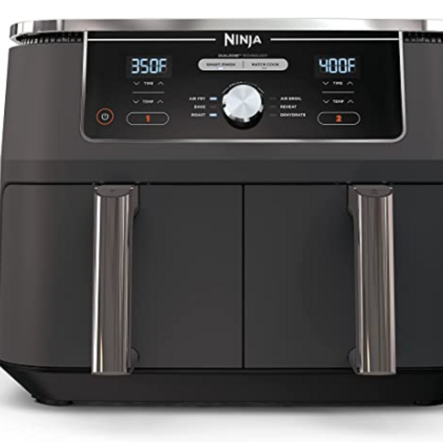 Ninja DZ401 Foodi 10 Quart 6-in-1 DualZone XL 2-Basket Air Fryer with 2 Independent Frying Baskets, Match Cook & Smart Finish to Roast, Broil, Dehydrate & More for Quick, Easy Family-Sized Meals, Grey