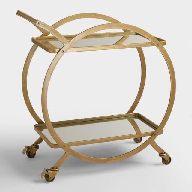 Asher 2-Tier Gold Rolling Bar Cart