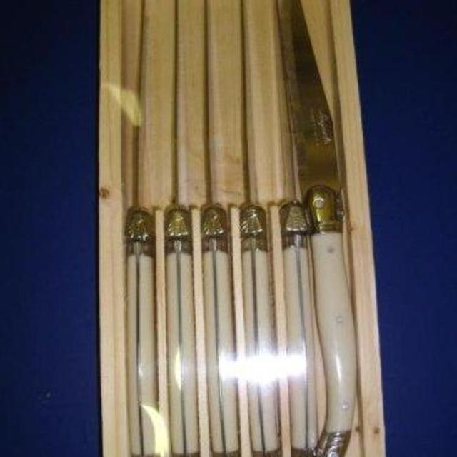Jean Dubost Laguiole 6 Piece Steak Knife Set France Ivory White Handles