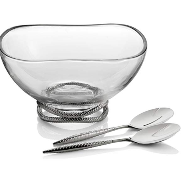 Nambé Braid Glass Salad Bowl with Servers