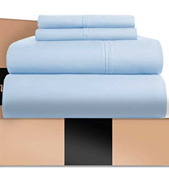 URBANHUT Egyptian Cotton Sheets Set - 700 Thread Count 100% Cotton Bed Sheets Queen (4 Piece), Luxury Queen Size Sheets, Deep Pocket, Soft & Silky Sateen Weave (Light Blue)
