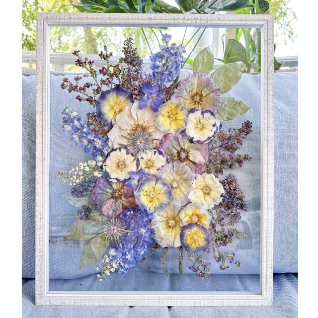 Pressed flower preservation for bridal bouquet and groom's boutonniere