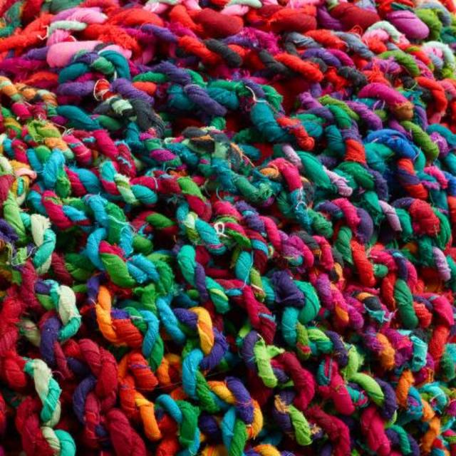Multicolored Knitted Sari Pouf
