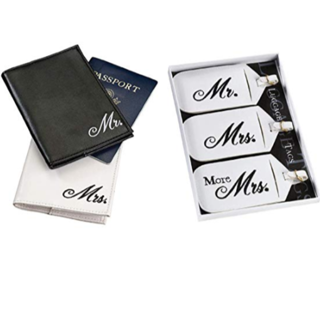 Mr. and Mrs. Passport Covers and Luggage tags Gift Set
