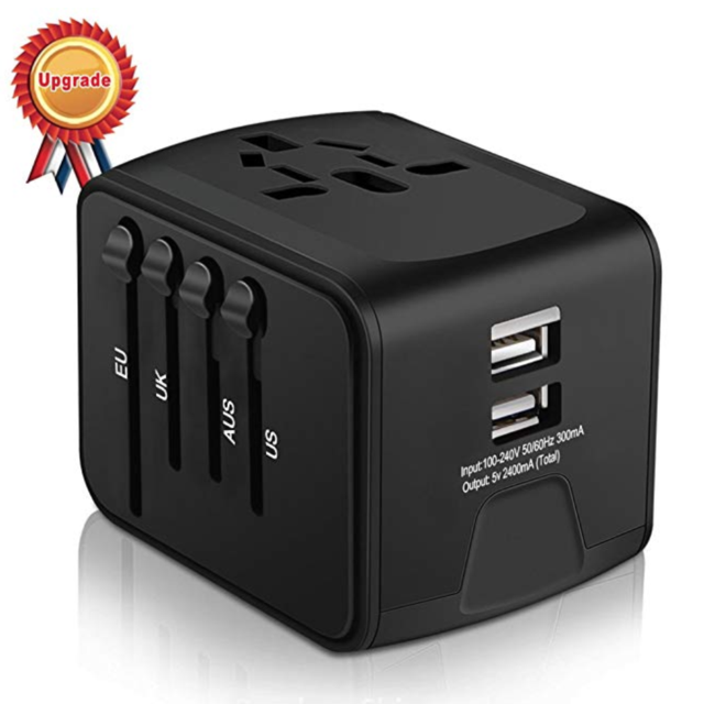 Universal Travel Adapter, HAOZI All-in-one International Power Adapter with 2.4A Dual USB, Europe Adapter Travel Power Adapter Wall Charger for UK, EU, AU, Asia Covers 150+Countries (Black)