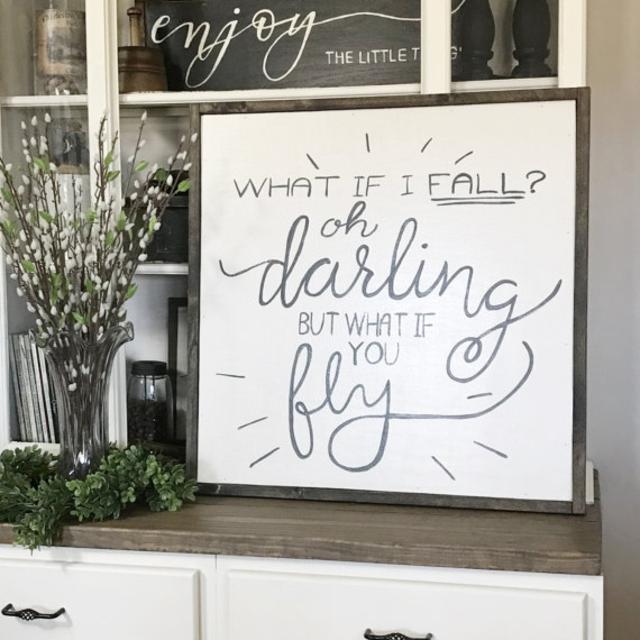 What If I fall Wood Framed Sign 28 inch x 28 inch
