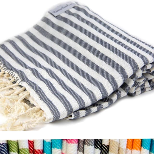 Striped Turkish Towel Peshtemal in 100% Cotton for Beach Bath Swimming Pool Yoga Pilates Picnic Blanket Scarf Wrap Hammam Fouta Turkish Bath Towels Beach Towel (Dark Grey)
