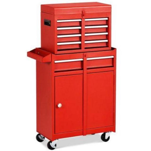 Goplus 5-Drawer Rolling Tool Chest, Tool Storage Box, Removable Tool Cabinet, Sliding Metal Organizer w/Lockable Drawers (Red)