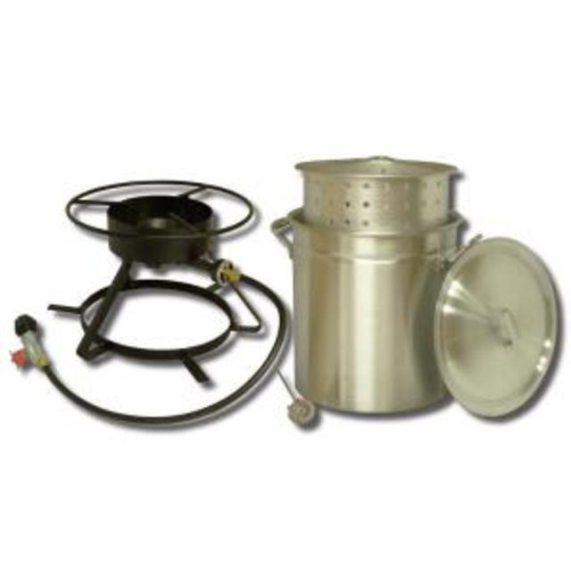 54,000 BTU Flat Top Propane Gas Outdoor Cooker with 50 qt. Aluminum Pot/Steamer Basket and Lid