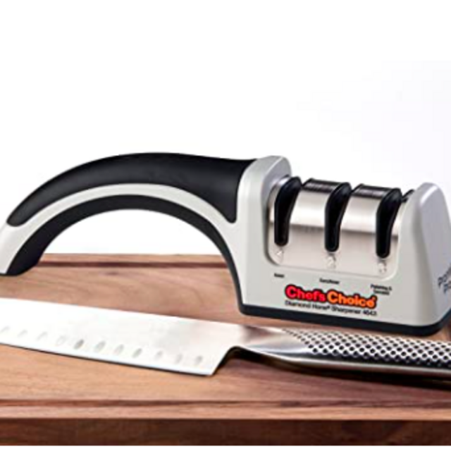 Chef'sChoice ProntoPro Hone Manual Knife Extremely Fast Sharpening Euro-American and Asian Style Knives Precise Bevel Angle Control Diamond Abrasive, 3-Stage, black