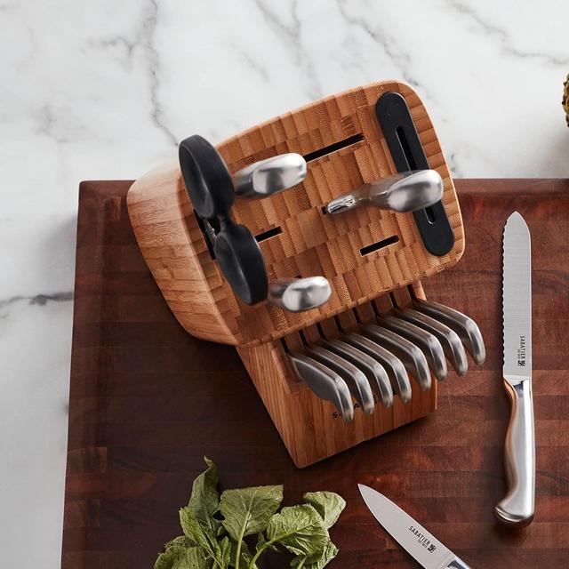 Sabatier 5236954 Stainless Steel Hollow Handle Edgekeeper Knife Block Set 16-Peice Bamboo