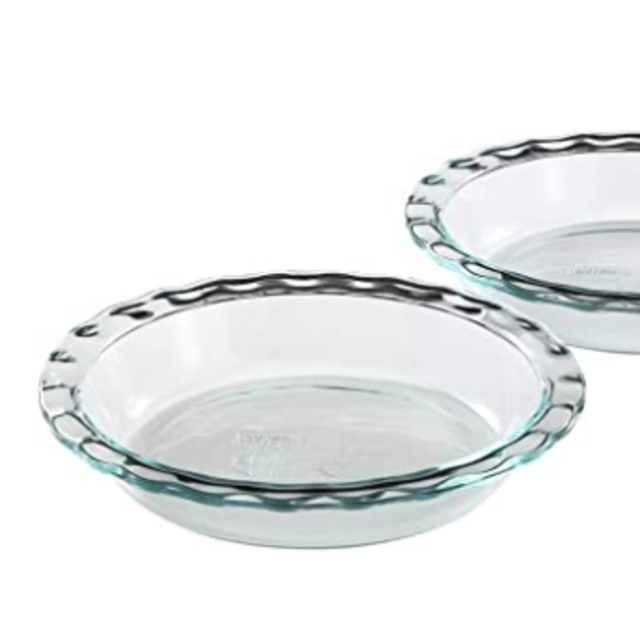 Pyrex 2-Piece Glass Pie Plate Set, 9.5-Inch Pie Dish, Baking Dish, Dishwashwer, Microwave, Freezer and Pre-Heated Oven Safe