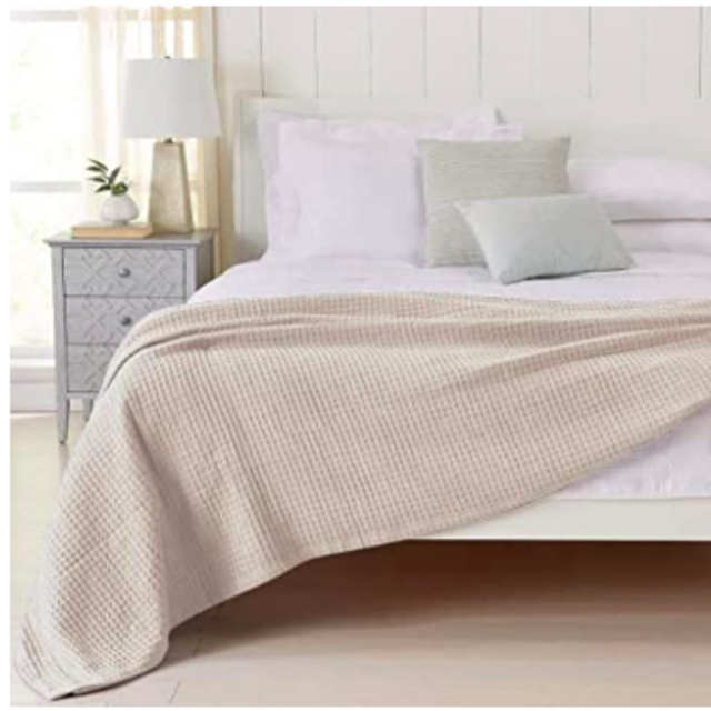 100% Cotton Waffle Weave Thermal Blanket. Super Soft Season Layering. Mikala Collection (King, Taupe)