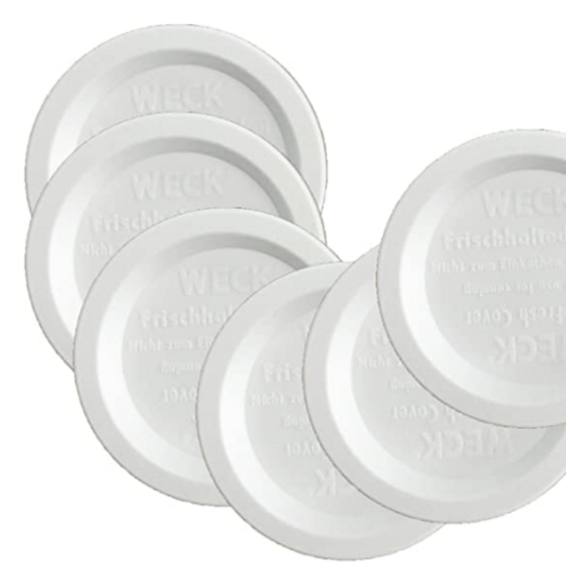 Weck Jar Keep Fresh Plastic Lids, 6 PACK (Small = 60mm). Fits models 080, 755, 760, 762, 902, 763, 764, 766, 905, 975, 995