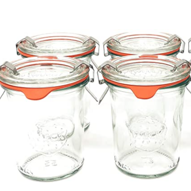 Weck 760 Mold Jar 6 Pack – Eco-Friendly Jars with Lids – 5.4oz Glass Jars – Airtight Glass Containers with Clamp Seals – Transparent Glass Jars