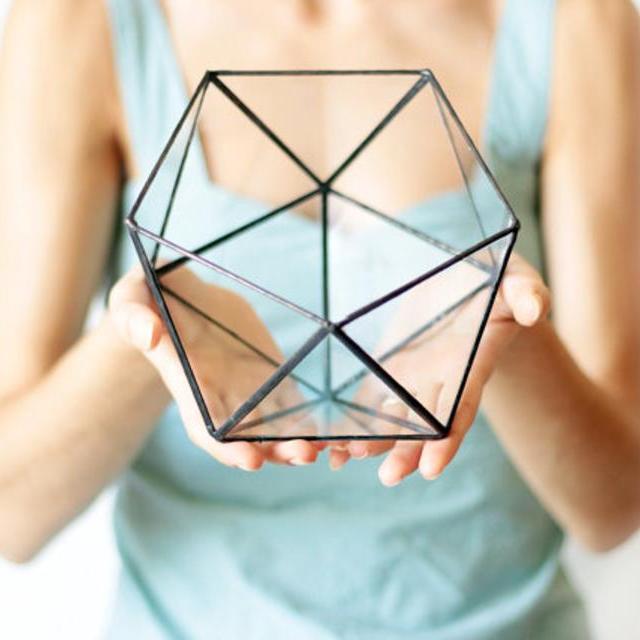 Geometric Glass Terrarium / Icosahedron / Handmade Glass Terrarium / Modern Planter for Indoor Gardening / Stained Glass Terrarium