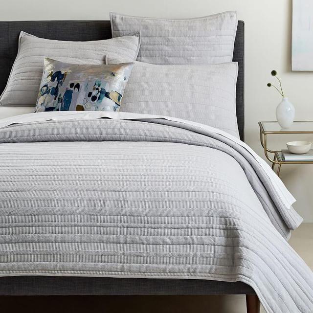 Organic Dobby Ladder Stripe Coverlet in grey - Full Queen