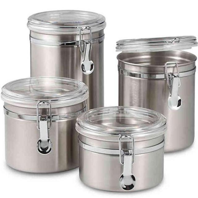 SALT™ Airtight Stainless Steel Canisters with Acrylic Tops (Set of 4)