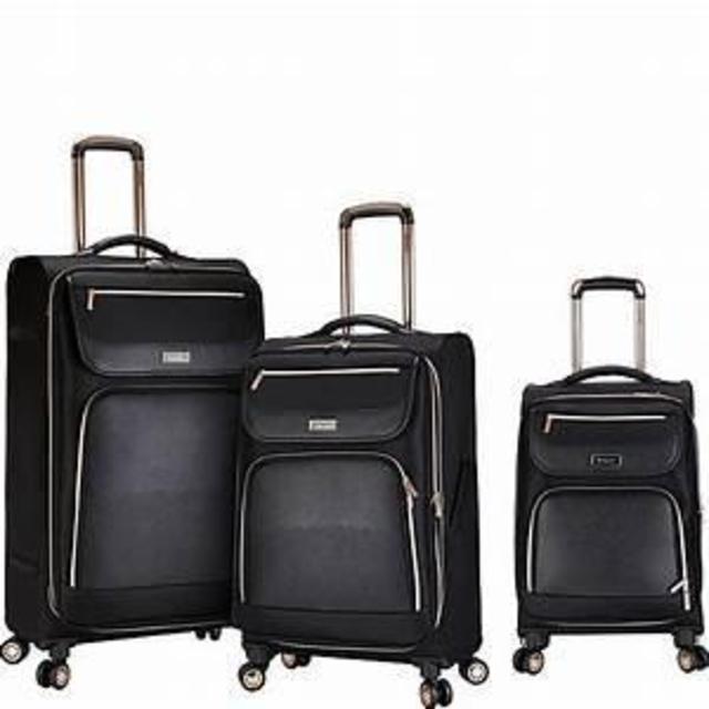 kensie 3 Piece Black with Gold Accent Spinner Luggage Set