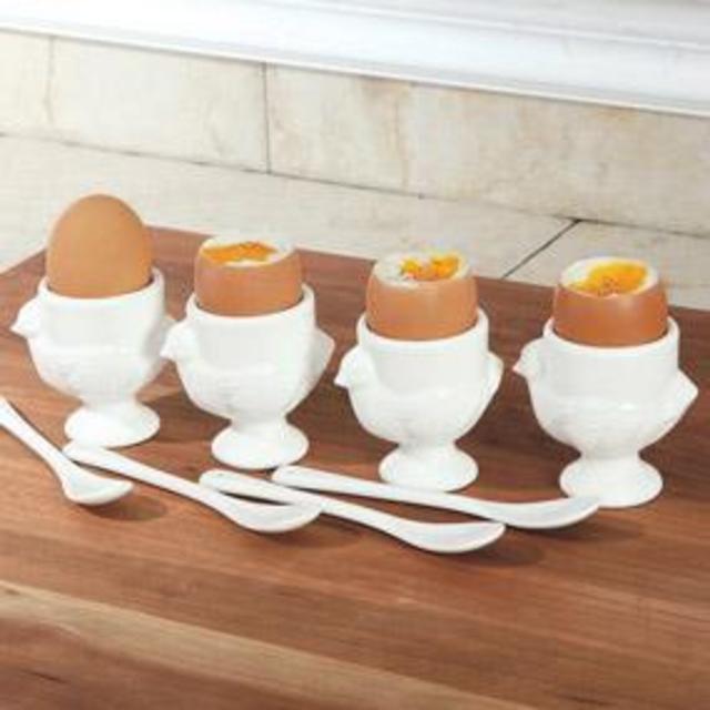 Porcelain Egg Cups with Spoons, 8-Piece