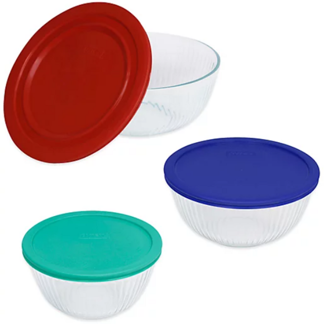 Pyrex® 3-Piece Glass Mixing Bowls with Lids Set