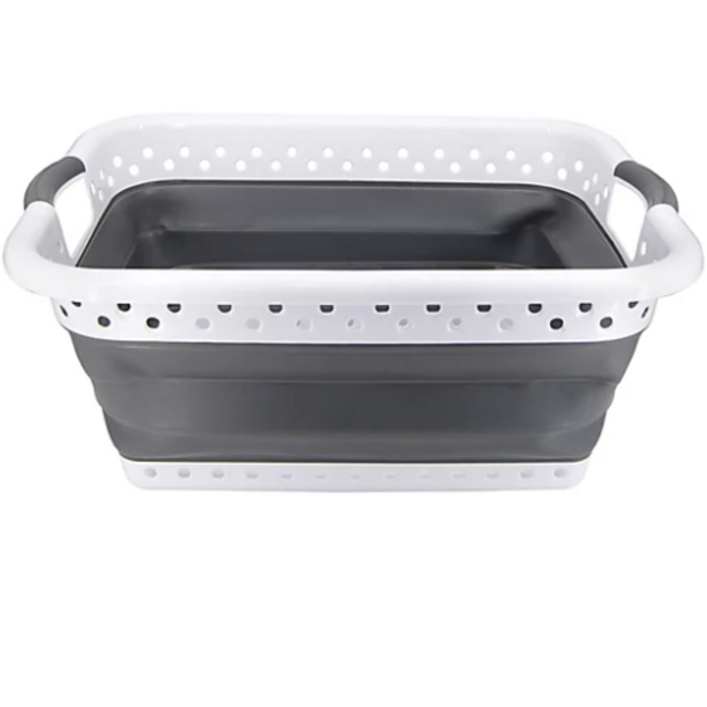 Squared Away™ Collapsible Laundry Basket in White/Grey
