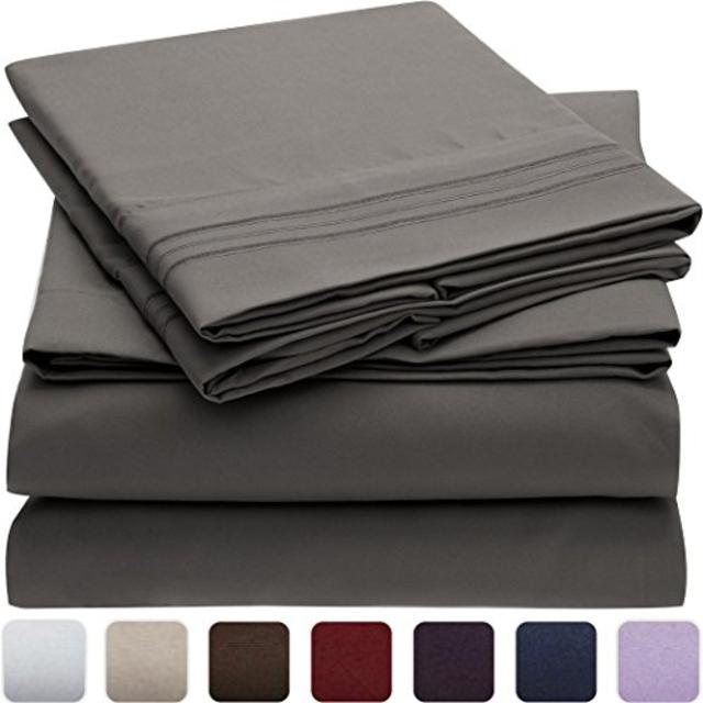 Mellanni Bed Sheet Set - HIGHEST QUALITY Brushed Microfiber 1800 Bedding - Wrinkle, Fade, Stain Resistant - Hypoallergenic - 3 Piece (Twin, Gray)