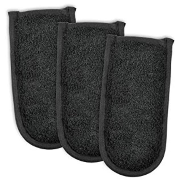 DII 100% Cotton, Machine Washable, Heat Resistant, Everyday Kitchen Basic, Terry Pan Handle, Set of 3, Black