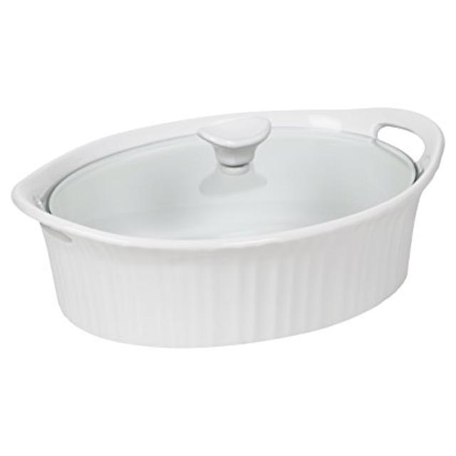 Corningware 1105935 French White III Oval Casserole with Glass Cover, 2.5-Quart