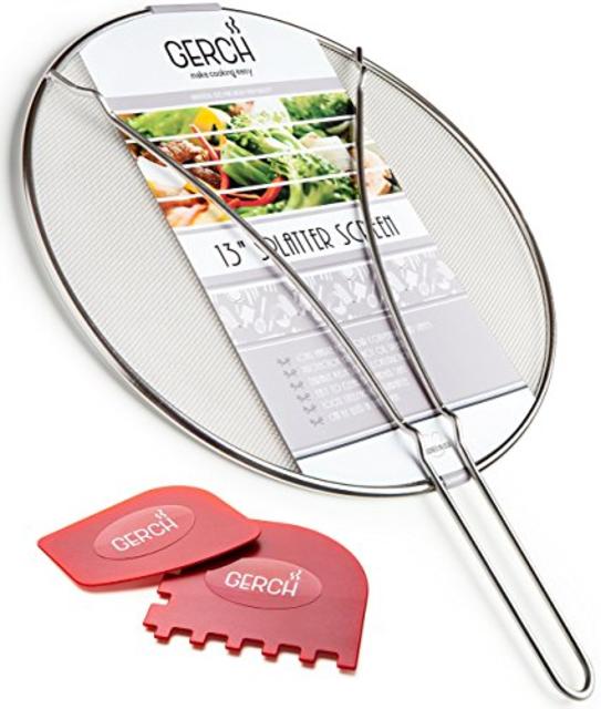 13’’ Grease Splatter Screen for Frying Pan with Durable Fine Mesh Plus Set of Pan & Grill Scrapers - Food Grade Stainless Steel Cooking Splatter Guard Protects From Hot Oil and Keeps Kitchen Clean