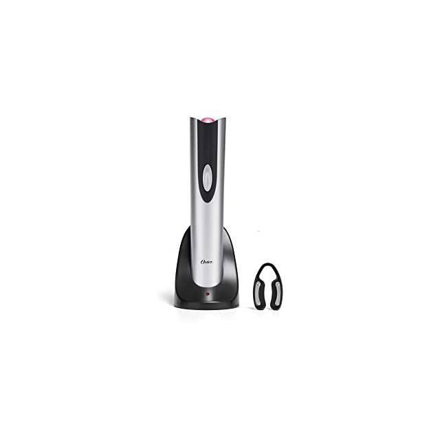 Oster Electric Wine Opener and Foil Cutter Kit with CorkScrew and Charging Base, Silver