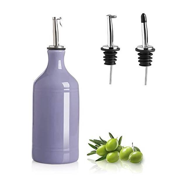 Ceramic Olive Oil Dispenser Bottle, Opaque Oil 15.5 Fl Oz (Purple)