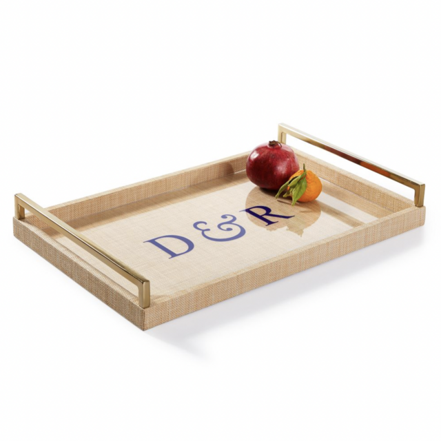 Gold Handle Raffia Tray