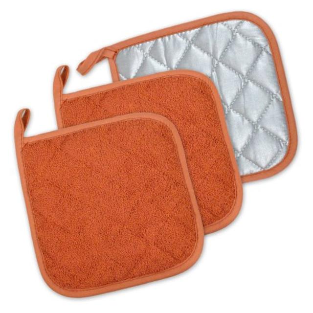 DII 100% Cotton, Machine Washable, Heat Resistant, Everyday Kitchen Basic, Terry Potholder, 7 x 7", Set of 3, Spice