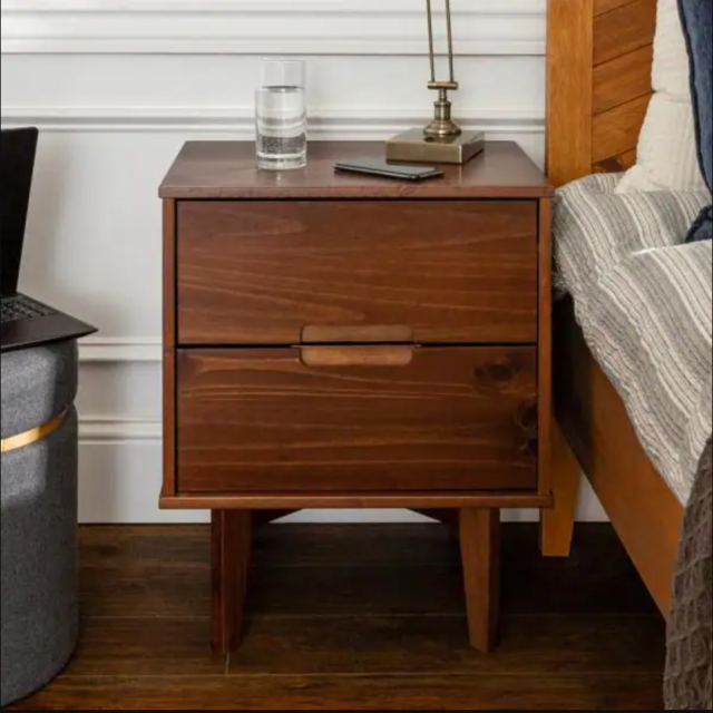 Sloane 2-Drawer Walnut Mid-Century Modern Solid Wood Nightstand