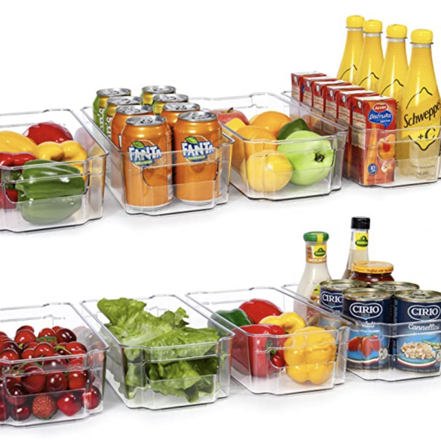 HOOJO Refrigerator Organizer Bins - 8pcs Clear Plastic Bins For Fridge, Freezer, Kitchen Cabinet, Pantry Organization, BPA Free Fridge Organizer, 12.5" Long, Clear