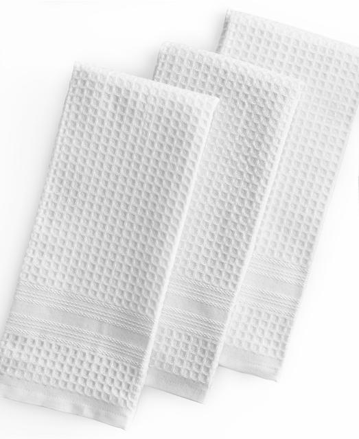 Martha Stewart Collection 3-Pc. Waffle Weave Kitchen Towels - in white