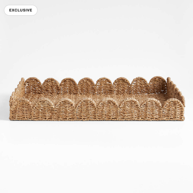 Crate and Barrel Scallop Natural Woven Fiber Tray