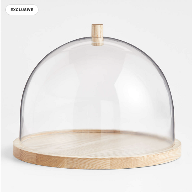 Crate and Barrel Arla Ash Wood Round Serving Board with Acrylic Lid