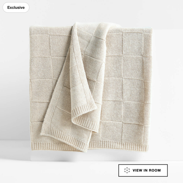 Crate and Barrel Atticus Square Knit Beige Throw by Jake Arnold