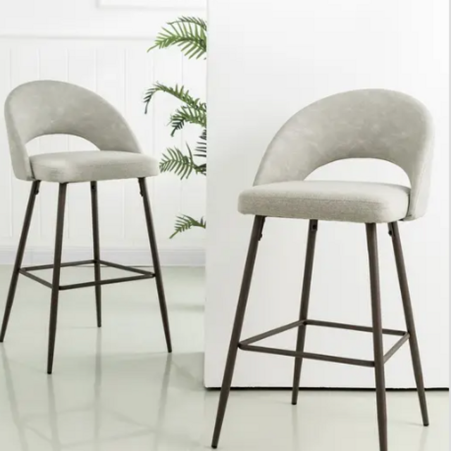 Glitzhome 41"H Set of 2 Modern Classy Mixed Leatherette/ Cloth Tapered Leg Bar Stools - Off-White