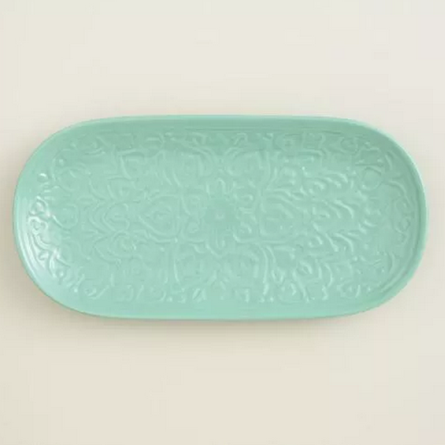 Sea Blue Embossed Ceramic Tray