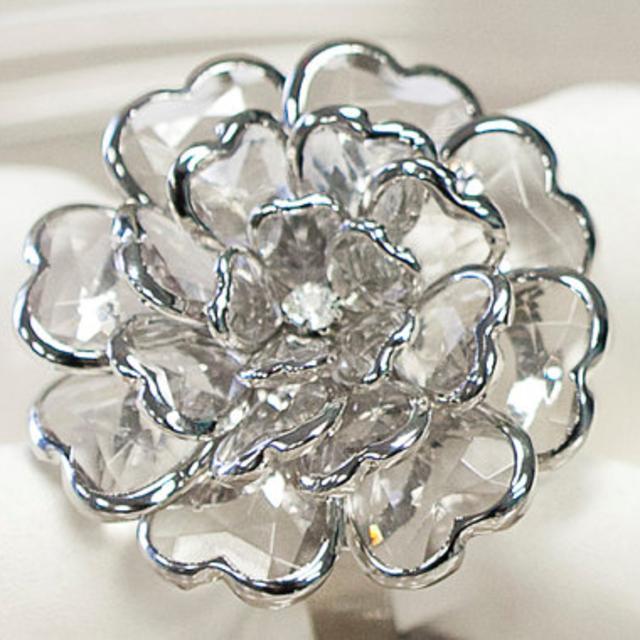 5 Silver Crystal Peony Napkin Rings